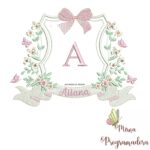 matriz de bordado Brasão Flores Borboletas Allana