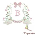 matriz de bordado Brasão Flores Borboletas Barbara