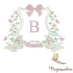 matriz de bordado Brasão Flores Borboletas Beatriz