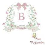 matriz de bordado Brasão Flores Borboletas Belina