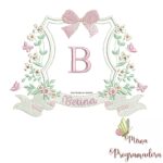 matriz de bordado Brasão Flores Borboletas Betina