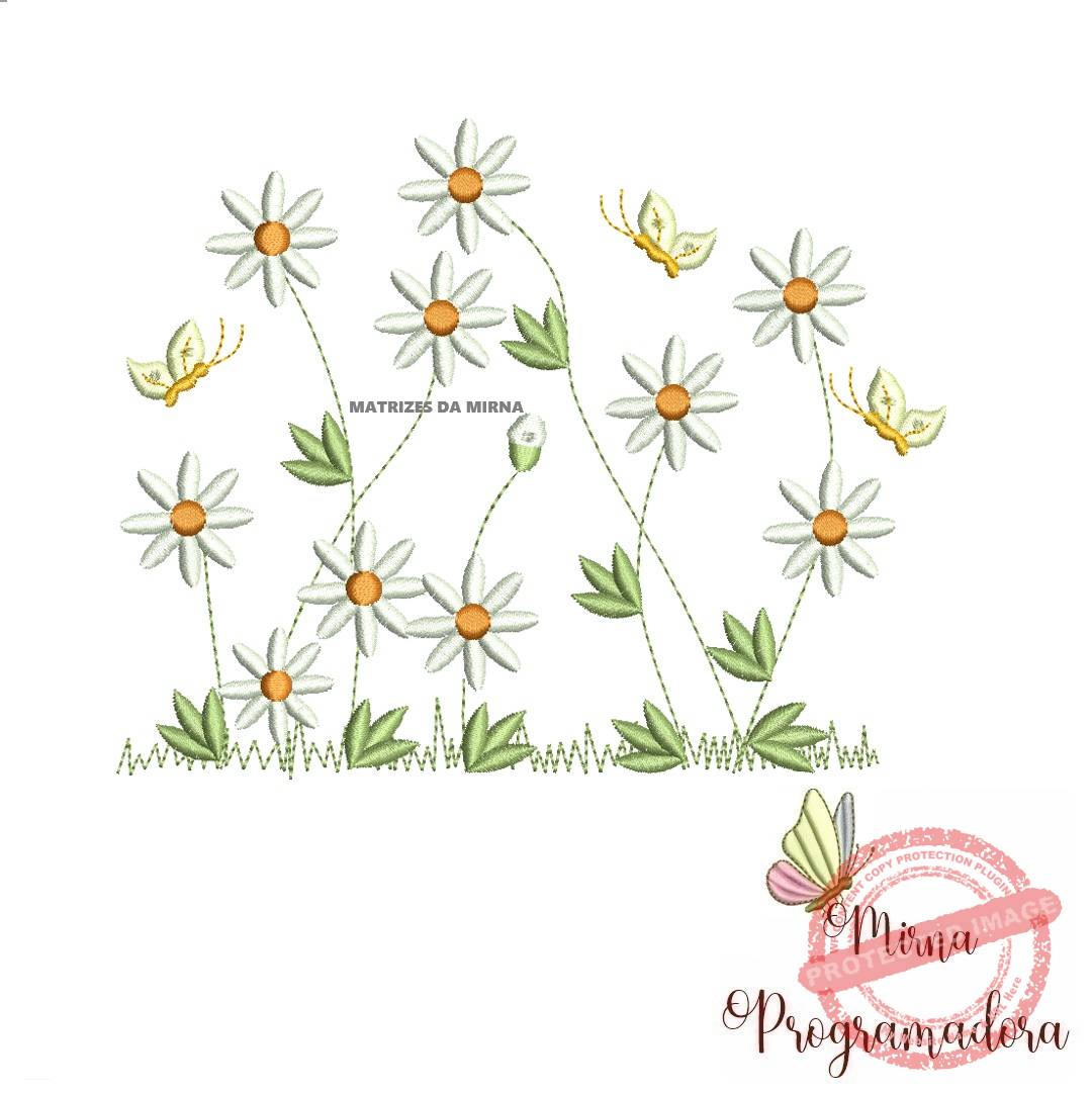 matriz de bordado Jardim flores Margarida