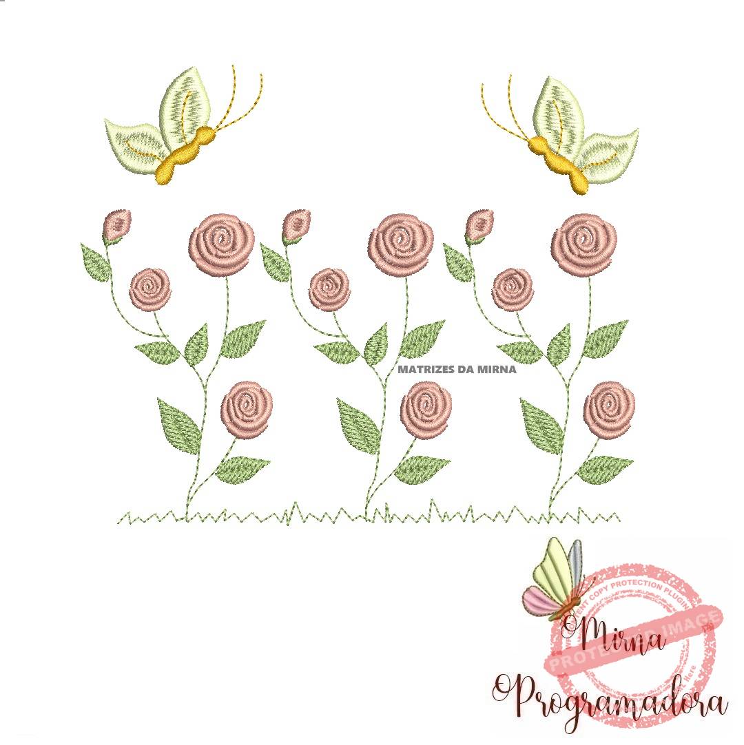 matriz de bordado Jardim flores borboletas