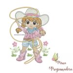 matriz de bordado Menina Cowgirl Laçando
