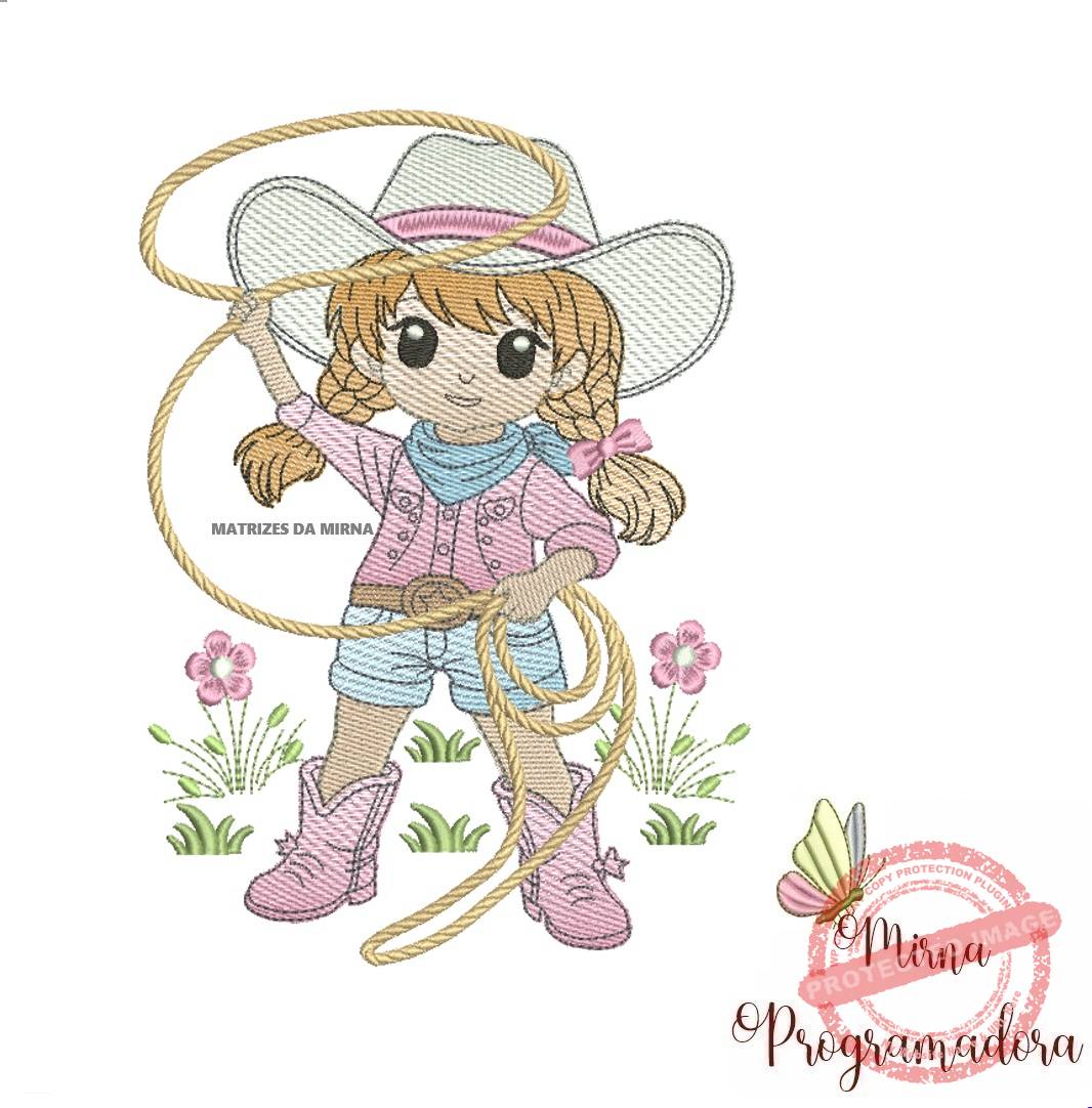matriz de bordado menina lacando matriz de bordado Menina Cowgirl Laçando - Imagem 1