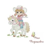 matriz de bordado Menina Cowgirl no Cavalinho
