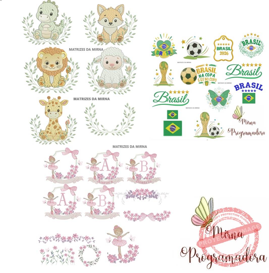 Matriz de Bordado COLECOES Futebol Brasil / COLEÇÃO DOCE SAFARI / COLECAO ALFABETO NOMES BAILARINA