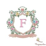 Matriz de Bordado - Alfabeto Moldura Folhas Coração Letra F