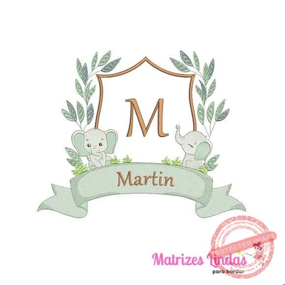 matriz-de-bordado-brasao-elefantes-safari-com-nome-martin-ebordados Matriz de Bordado Brasão Elefantes Safari com Nome Martin - Imagem 1