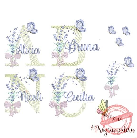 matriz-de-bordado-colecao-alfabeto-nomes-matrizes-de-bordado-mirna Matriz de Bordado - Coleção 100 Nomes Lavanda Borboleta - Imagem 1