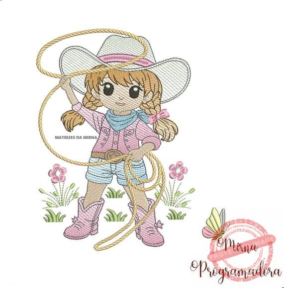 matriz-de-bordado-cowgirl-lacando-dst Matriz de Bordado - Cowgirl Laçando - Imagem 1