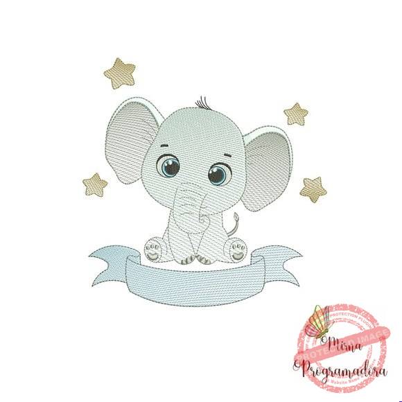matriz-de-bordado-elefantinho-cute-com-faixa-bordado Matriz de Bordado - Elefantinho Cute com Faixa - Imagem 1