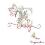 Matriz de Bordado - Flores Borboletas Nome Emily