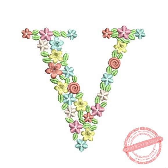 matriz-de-bordado-floral-letra-v-bordadeira Matriz de Bordado - Floral Letra V - Imagem 1