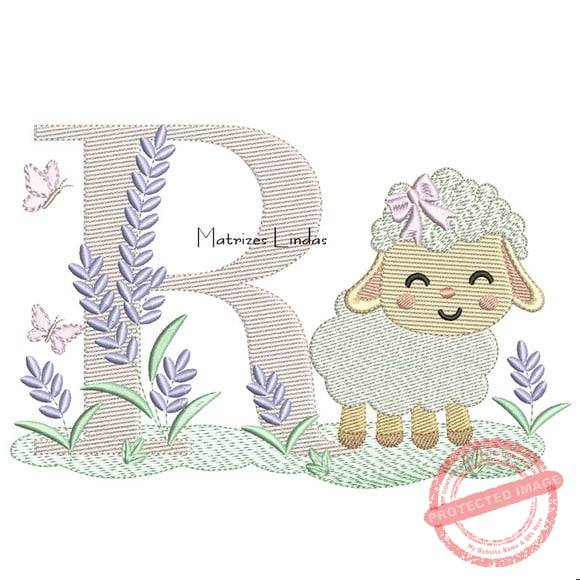 matriz-de-bordado-letra-r-ovelhinha-lavanda-embroidery Matriz de Bordado - Letra R Ovelhinha Lavanda - Imagem 1