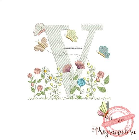 matriz-de-bordado-letra-v-matriz-de-bordado-flores Matriz de Bordado Letra V - Imagem 1