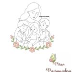 Matriz de Bordado - Mãe e Filhos Contorno e Flores