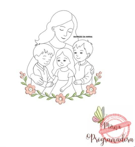 matriz-de-bordado-mae-e-filhos-contorno-e-flores-exp Matriz de Bordado - Mãe e Filhos Contorno e Flores - Imagem 1