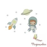 Matriz de Bordado - Moldura de Astronauta Foguete e Planeta