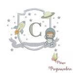Matriz de Bordado - Moldura de Astronauta Letra c