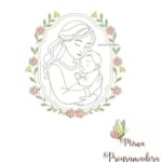 Matriz de Bordado - Moldura Floral Mãe e Filho Contorno