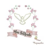 Matriz de Bordado -moldura Pomba Faixa e Flores