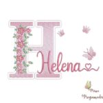 Matriz de Bordado - Nome Helena com Flores e Borboleta