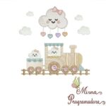 Matriz de Bordado - Núvens com Coração e Trenzinho