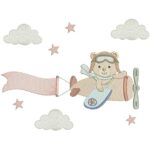 Matriz de Bordado Ursinho Aviador nas Nuvens Faixa
