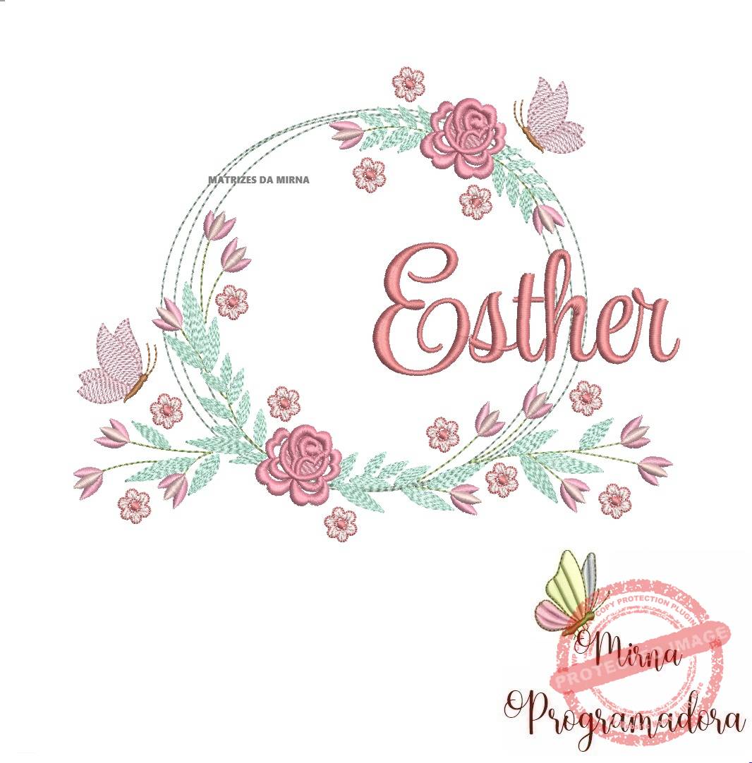 matariz de bordado esther33 Matriz de Bordado Esther Moldura Floral - Imagem 1