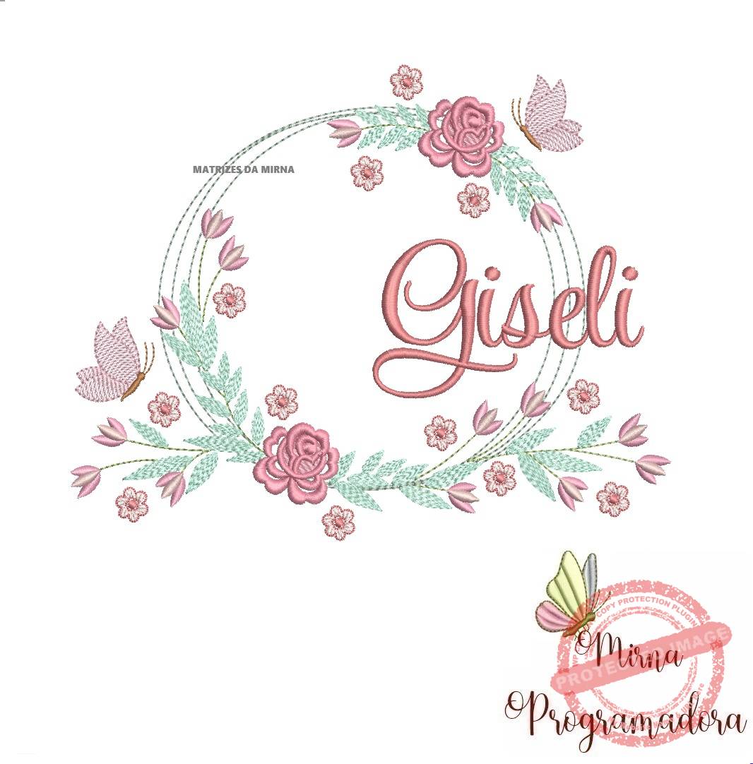 matariz de bordado giseli39 Matriz de Bordado Giseli Moldura Floral - Imagem 1