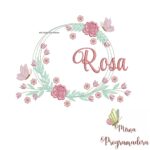 Matriz de Bordado Rosa Moldura Floral