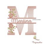 matriz de bordado Nome Martina entremeio flores para bordar
