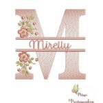 matriz de bordado Nome Mirelly entremeio flores para bordar