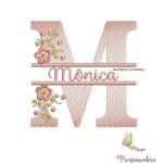 matriz de bordado Nome Mônica entremeio flores para bordar