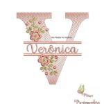 matriz de bordado Nome Verônica entremeio flores para bordar