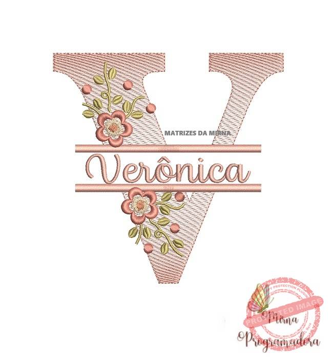 matriz de bordado Nome Verônica entremeio flores para bordar018 matriz de bordado Nome Verônica entremeio flores para bordar - Imagem 1