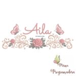 matriz de bordado arabesco rosas borboletas nome aila-011