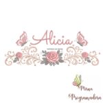 matriz de bordado arabesco rosas borboletas nome alicia-031