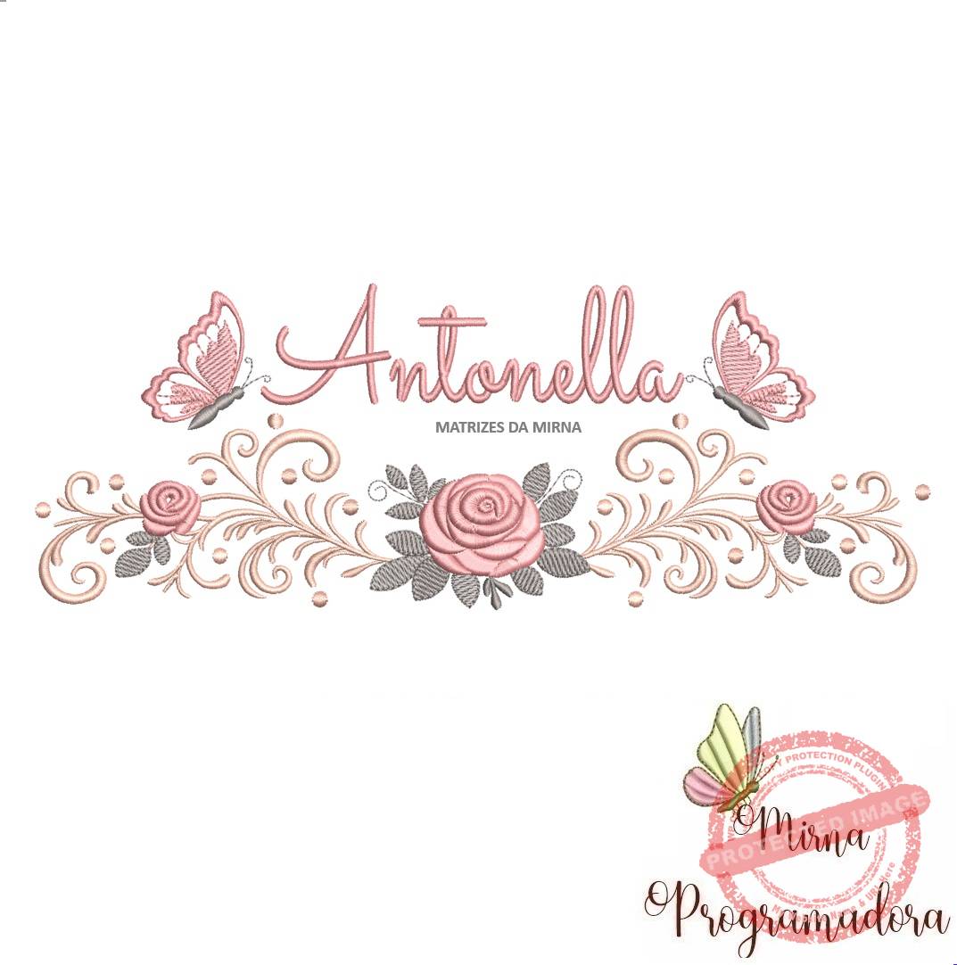 matriz de bordado arabesco rosas borboletas-antonella-mirna 106 matriz de bordado arabesco rosas borboletas nome-antonella-mirna 106 - Imagem 1