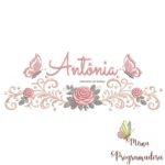 matriz de bordado arabesco rosas borboletas nome antonia 027