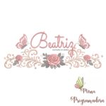 matriz de bordado arabesco rosas borboletas nome beatriz-056