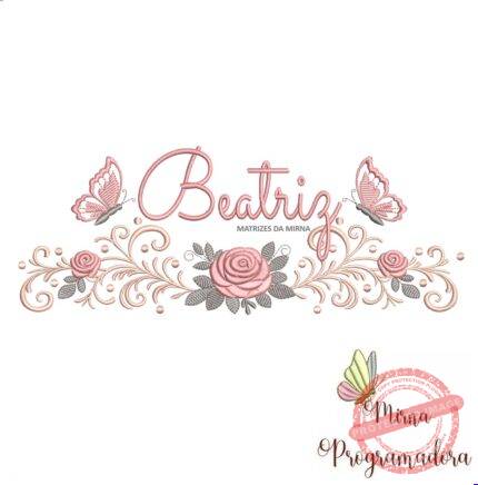 matriz de bordado arabesco rosas borboletas nome beatriz-056