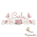 matriz de bordado arabesco rosas borboletas nome carla-054