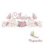 matriz de bordado arabesco rosas borboletas nome catherine-052