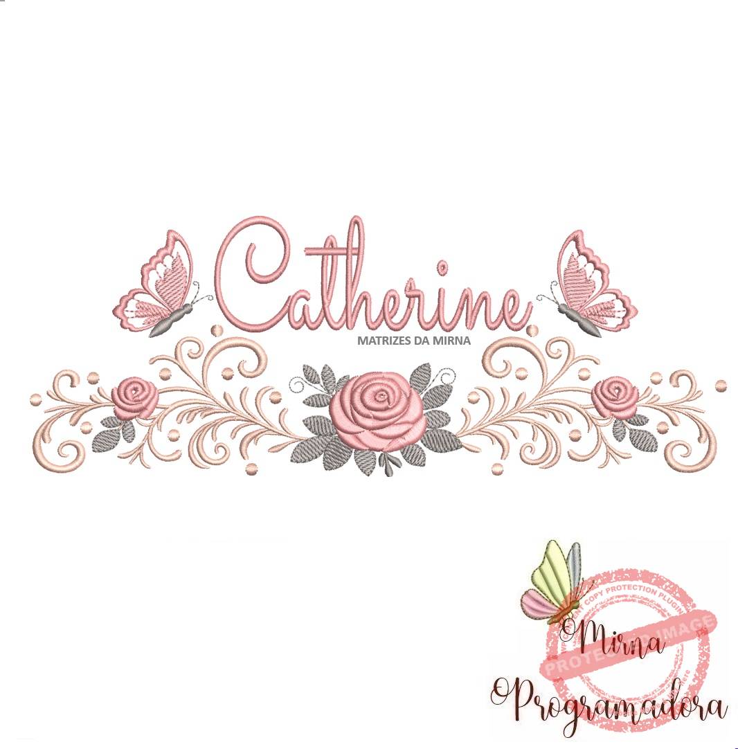 matriz de bordado arabesco rosas borboletas catherine-052 matriz de bordado arabesco rosas borboletas nome catherine-052 - Imagem 1