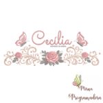 matriz de bordado arabesco rosas borboletas nome cecilia-040