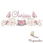 matriz de bordado arabesco rosas borboletas nome clarissa-042