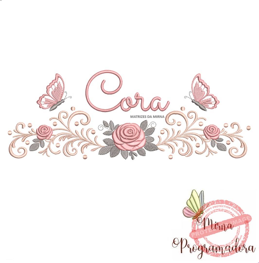 matriz de bordado arabesco rosas borboletas cora-016 matriz de bordado arabesco rosas borboletas nome cora-016 - Imagem 1