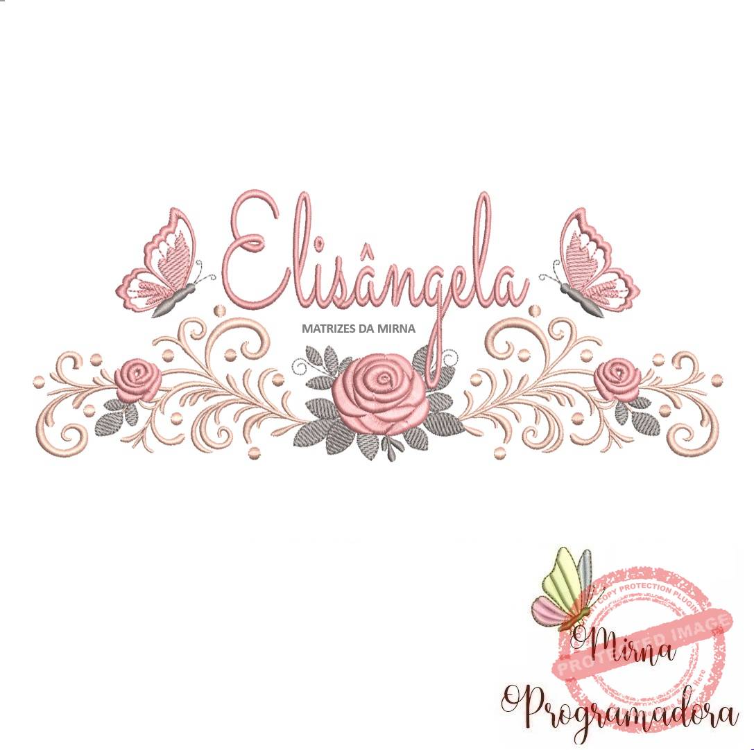 matriz de bordado arabesco rosas borboletas-elisangela-mirna 072 matriz de bordado arabesco rosas borboletas nome-elisangela-mirna 072 - Imagem 1